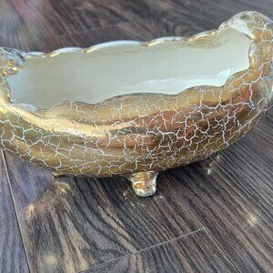 Vintage L. BERTSCH (Canada) Gold Crackle Porcelain Vase HOLLYWOOD REGENCY STYLE